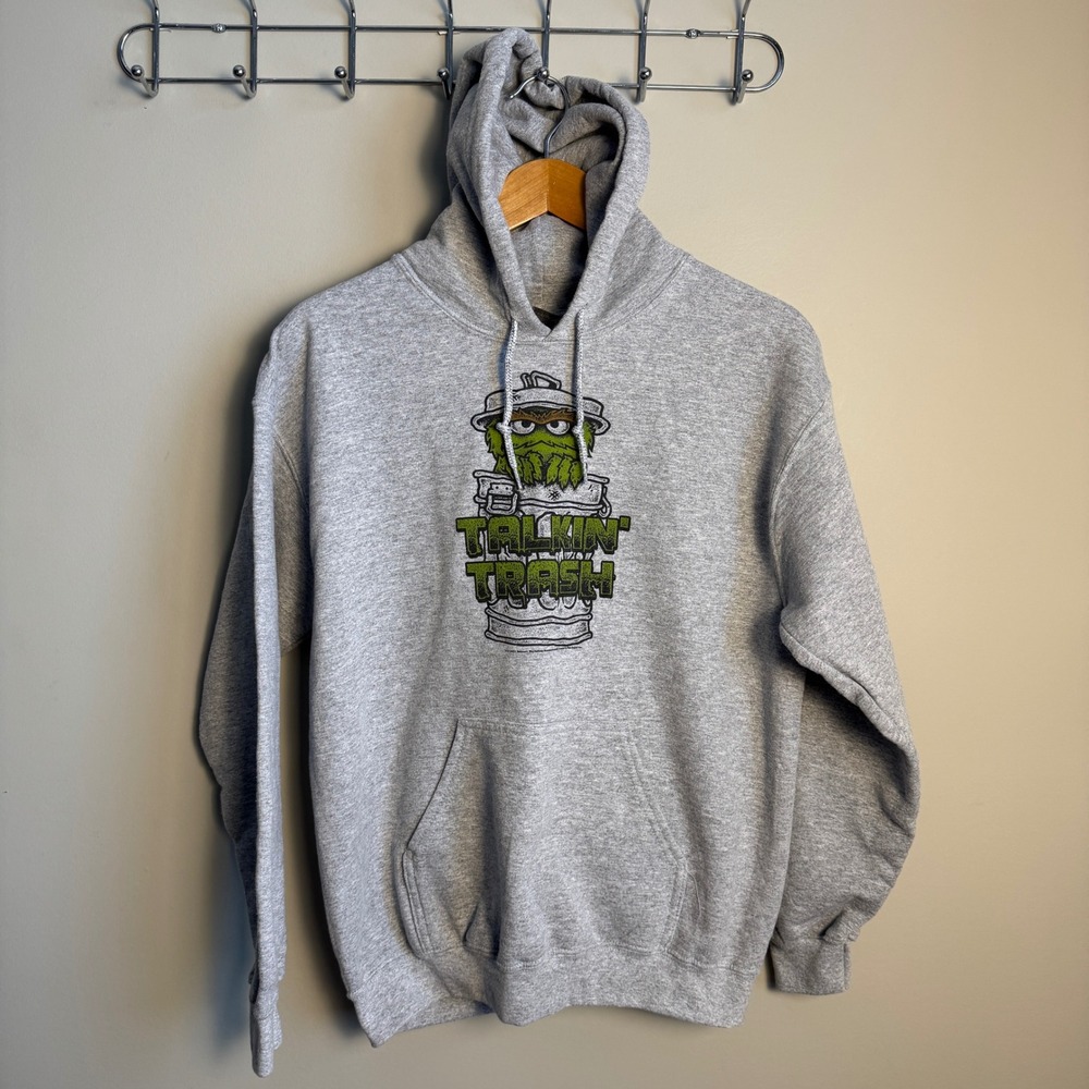 Sesame Street‎ Oscar the Grouch Talkin Trash Hoodie Sweatshirt Gray Medium NEFF